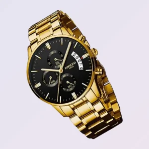 NIBOSI Analog Quartz Chronograph Band Gold Wrist Watch